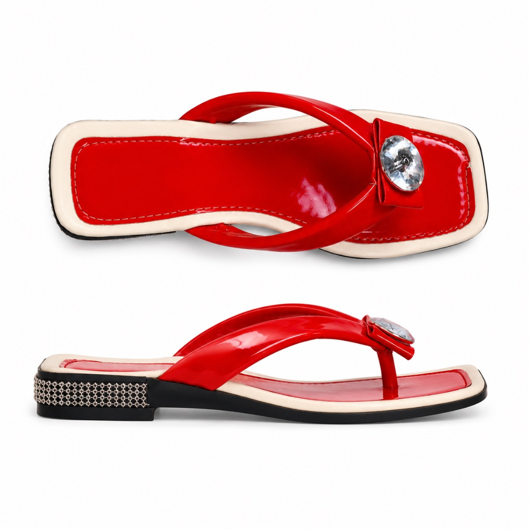 Red Heeled Slippers with Gemstone Detail